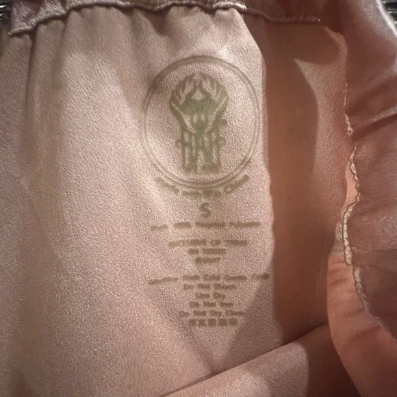 We are HAH Satin Pajama Set Pink Button Down Top Wide Leg ECO Friendly Sz Sm